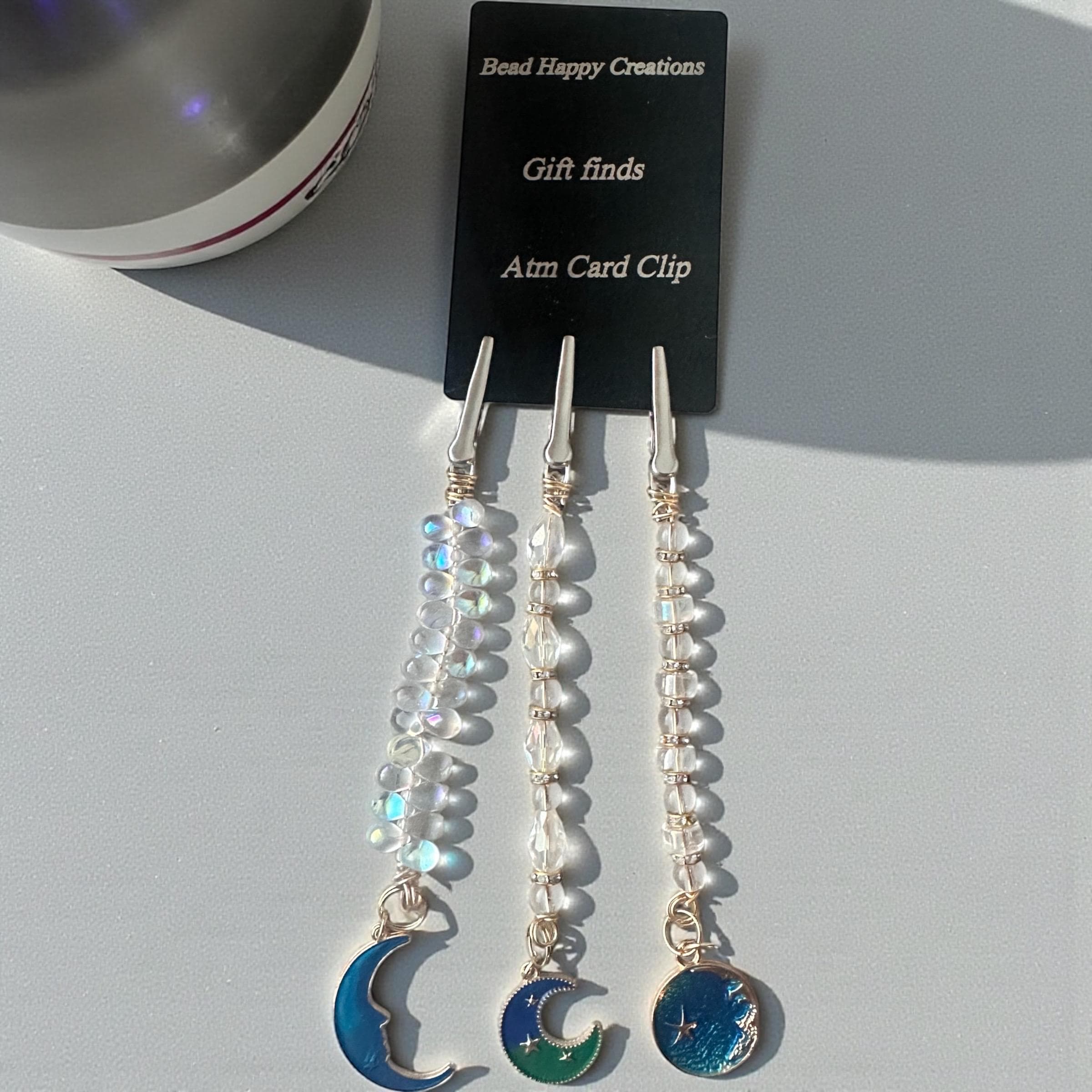 Celestial Crystal ATM Card Clip – Moon & Star Long Nail Helper, Beaded Bracelet Buddy, Sparkle Grabber Tool