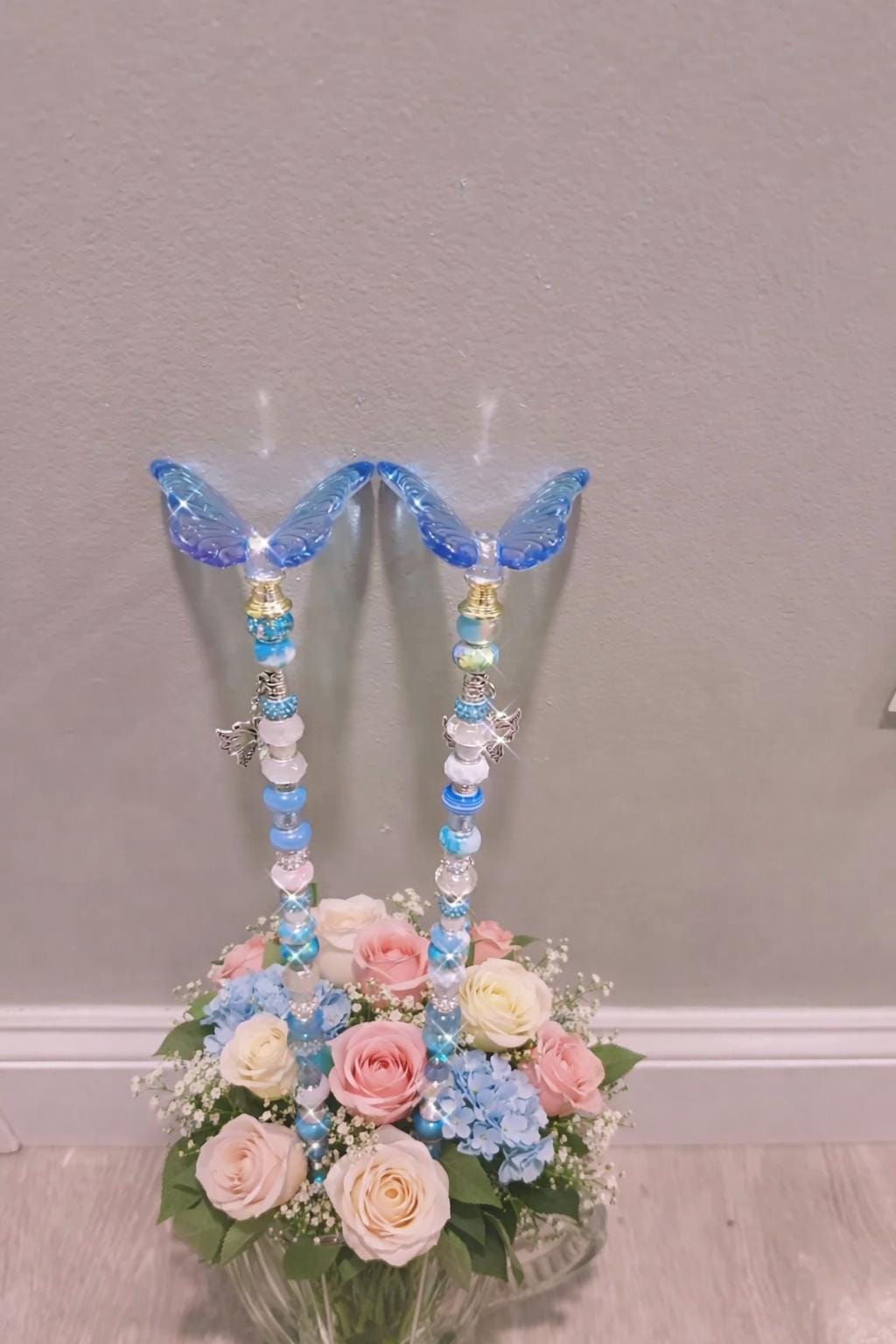 Garden Fairy wand beaded  Butterfly Plant Stakes - Garden Fairy Decor, Set of 2 spring home decor