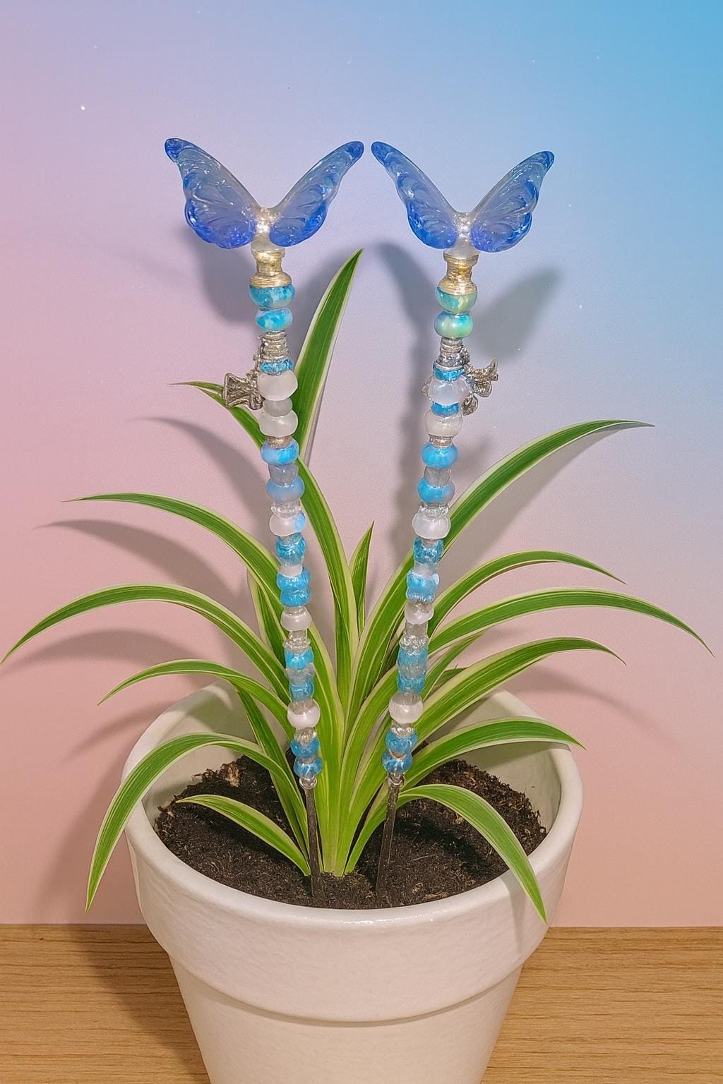 Garden Fairy wand beaded  Butterfly Plant Stakes - Garden Fairy Decor, Set of 2 spring home decor