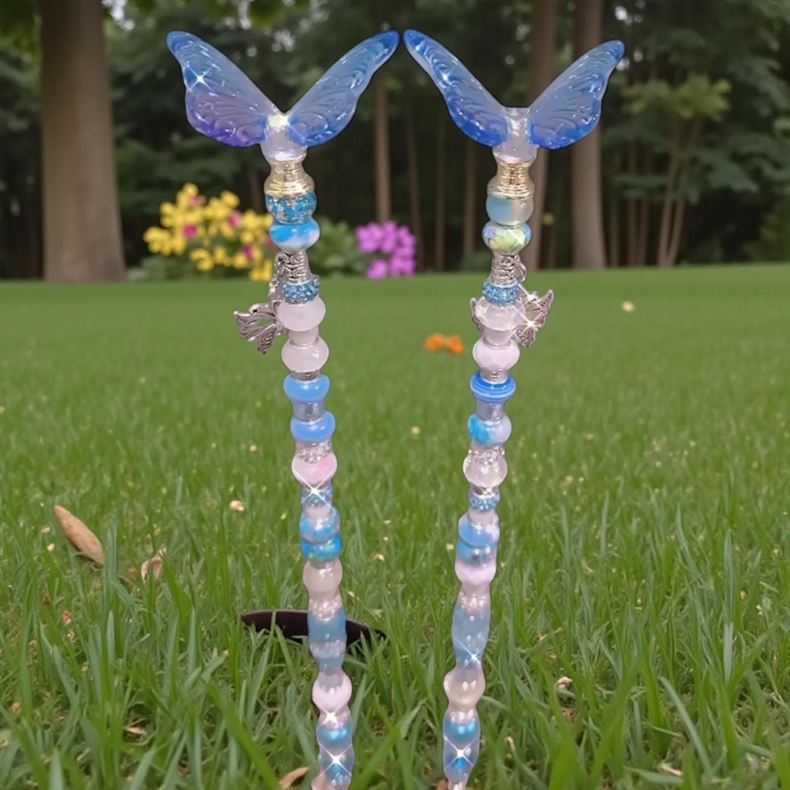 Garden Fairy wand beaded  Butterfly Plant Stakes - Garden Fairy Decor, Set of 2 spring home decor