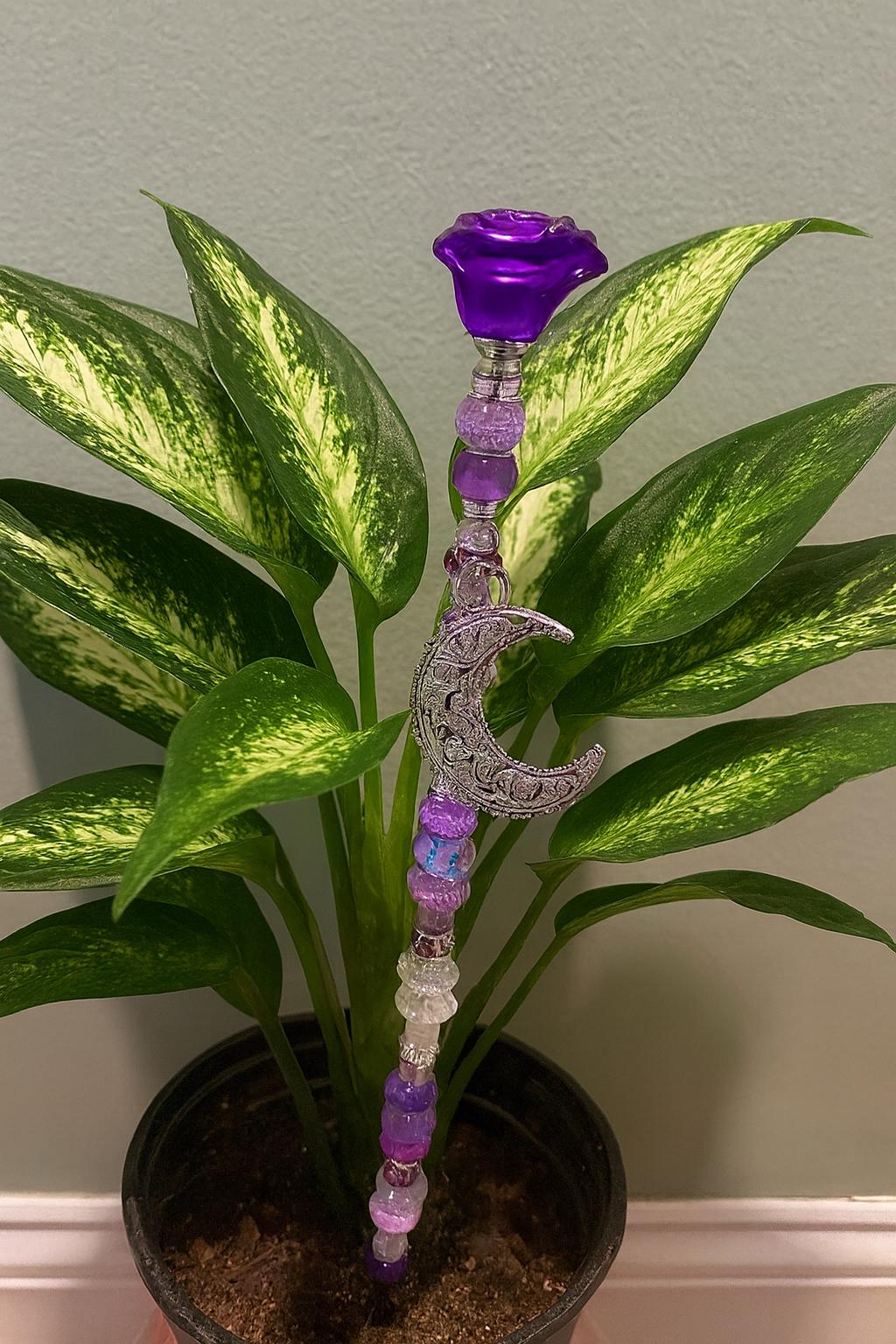 Garden Fairy Wand glass rose – Beaded Plant Stake with Charm spring home decor