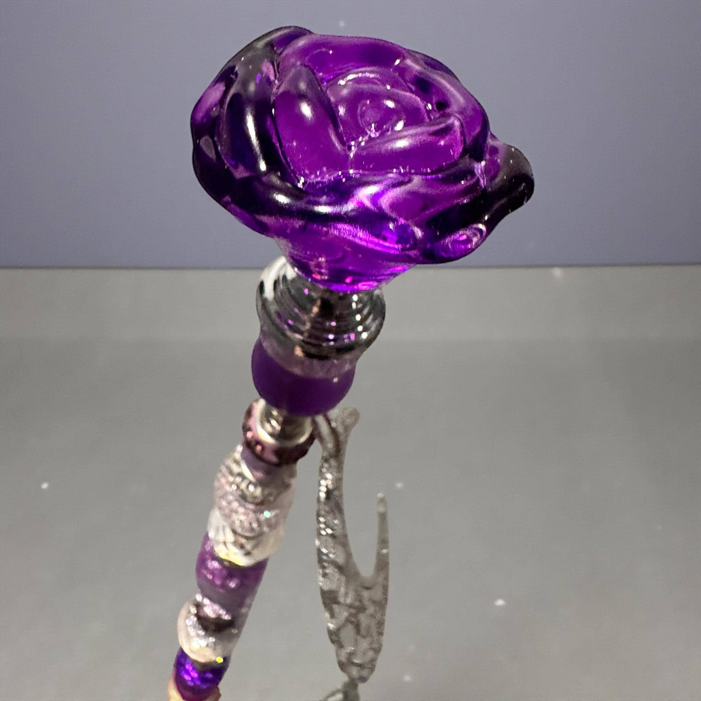 Garden Fairy Wand glass rose – Beaded Plant Stake with Charm spring home decor