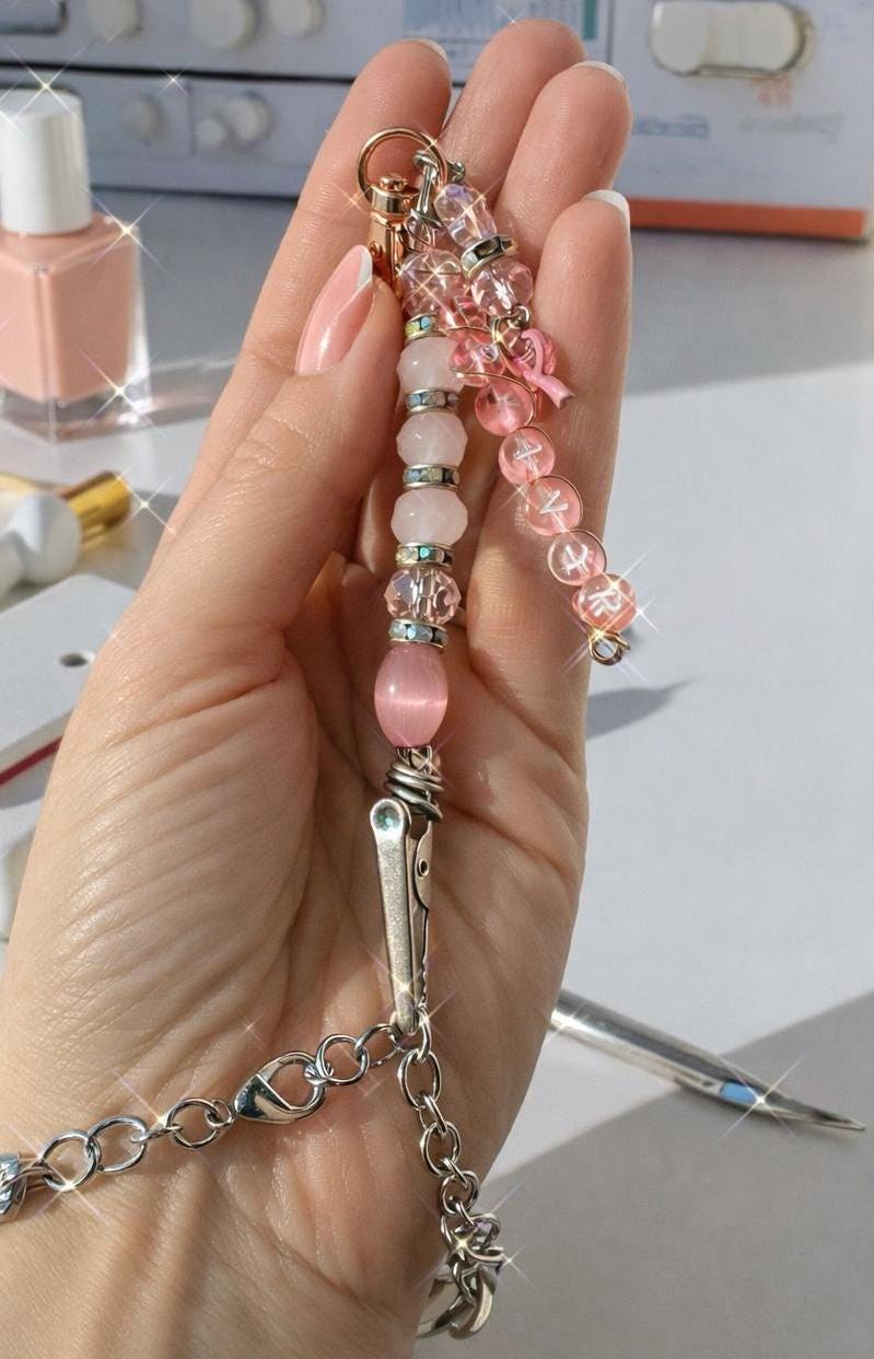 Pink Awareness Beaded ATM Card Clip | Long Nail Helper | Bracelet Buddy | Purse Charm Accessory