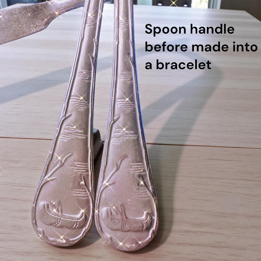 Handmade Spoon Bracelet – Canoe & Birch Bark Design Upcycled Stainless Steel Flatware Cuff | Rustic Woodland Jewelry | One of a Kind