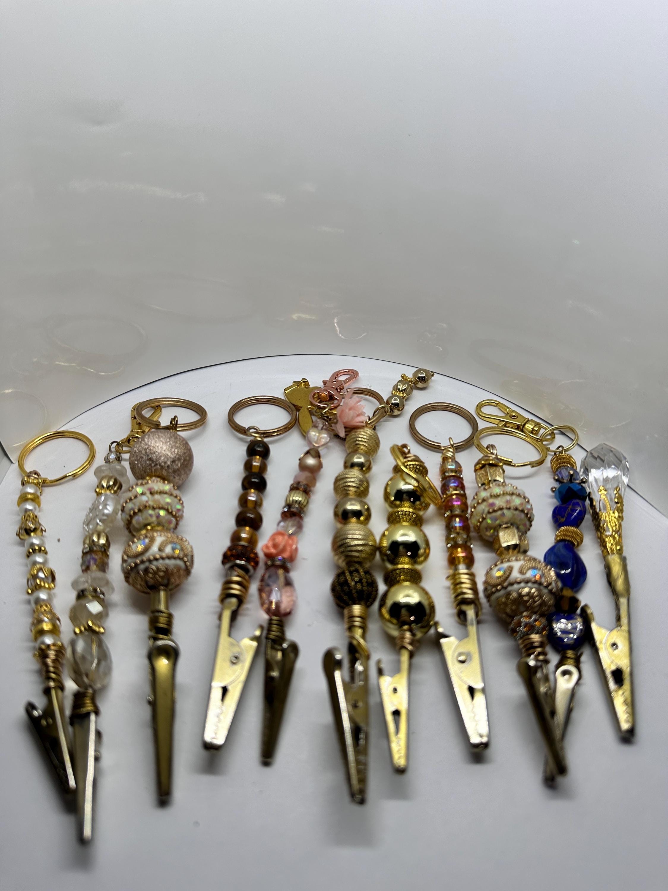 Mystery ATM Card Clip Set – 2 Handmade Beaded Clips – Bracelet Helper, Keychain, Long Nail Tool – Random Surprise Gift