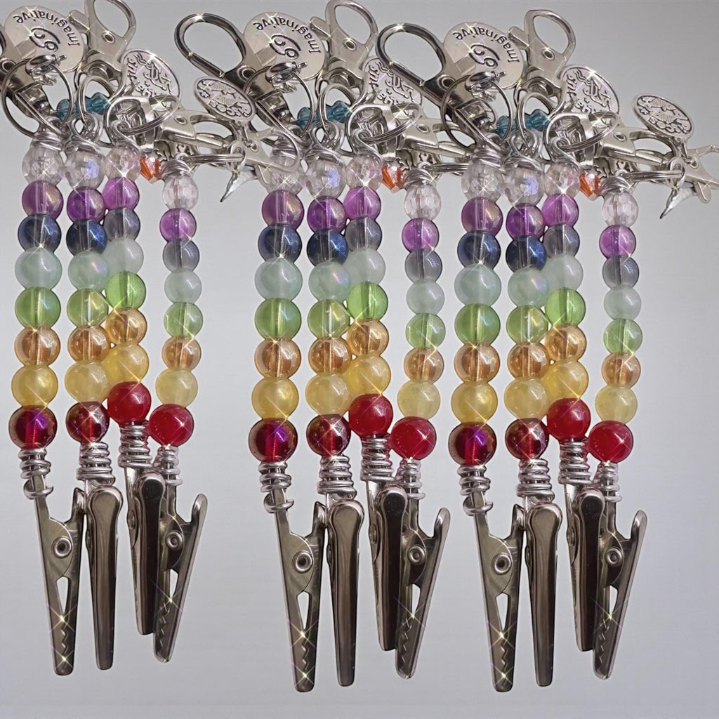 Zodiac ATM Card Clip Keychain – Chakra Beaded Horoscope Purse Clip – Long Nail Helper – Astrology Charm Keychain