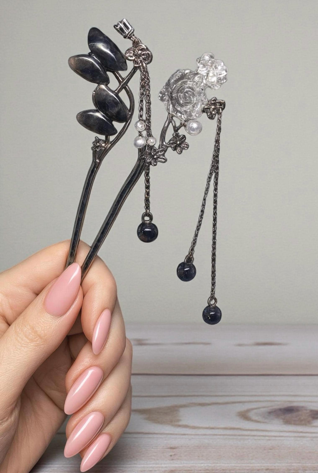 ATM Card Clips   Enchanted Dark Floral  – Handmade, Sparkling, & Magical, long nail helper