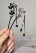 Attaches pour carte bancaire – Motif floral foncé enchanté – Fait main, étincelant et magique, aide pour les ongles longs
