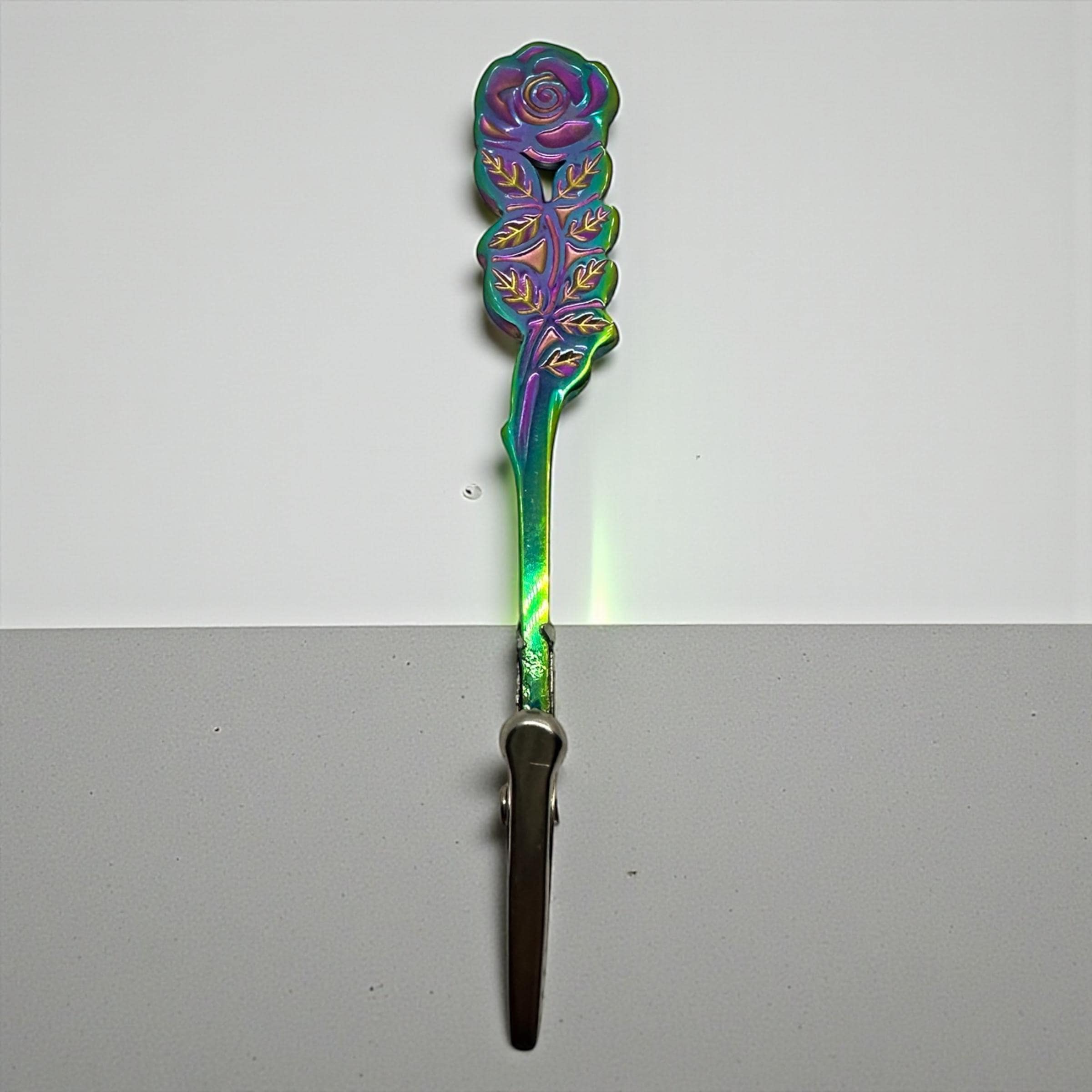 Iridescent Rose ATM Card Clip – Long Nail Helper – Floral Credit Card Grabber – Handmade Gift