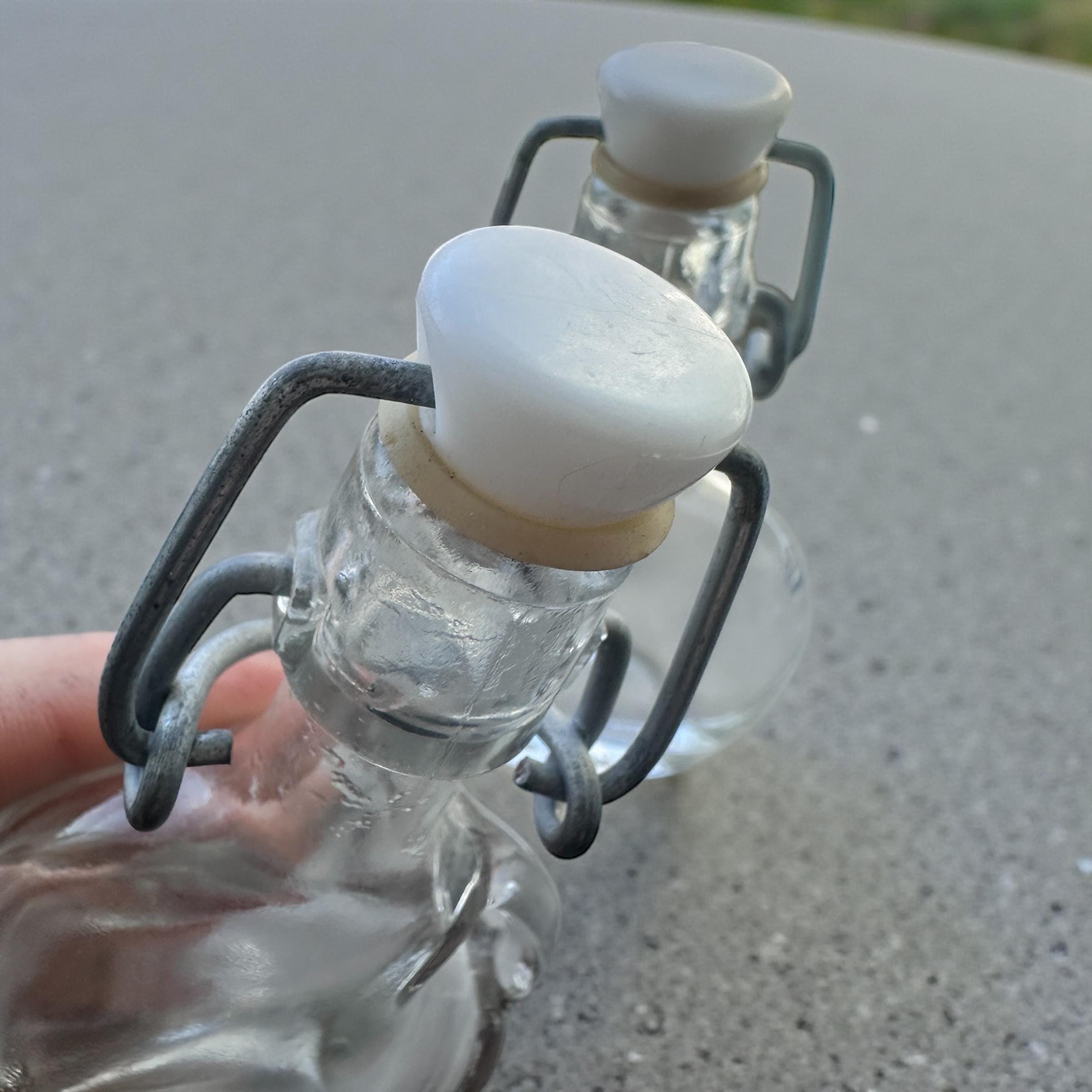 Set of 2 Vintage Swing-Top Glass Decanters – Mid-Century Barware
