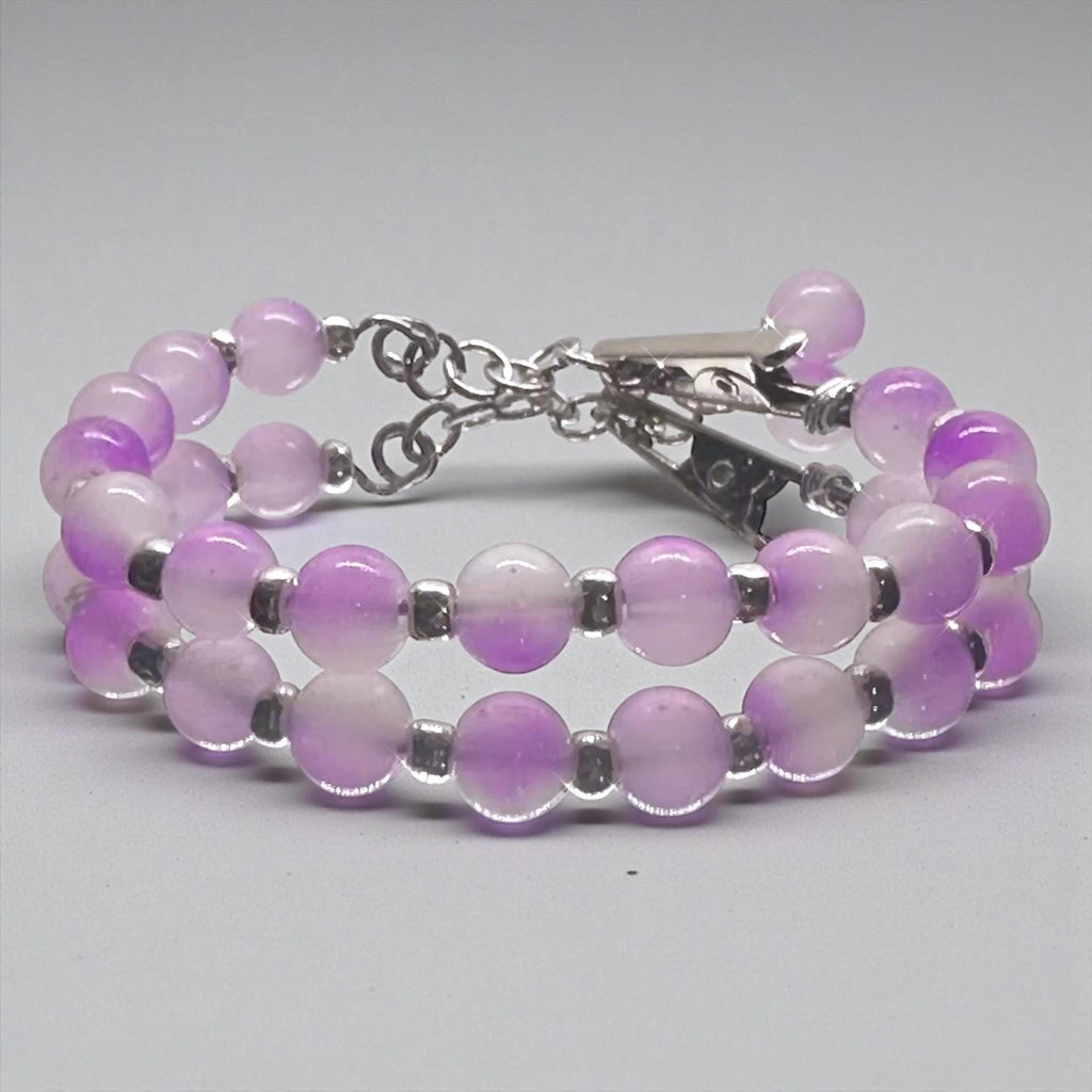 Lavender Chalcedony ATM Card Clip Bracelet | Long Nail Helper Bracelet | Credit Card Grabber Jewelry | Purple Beaded Bracelet Tool