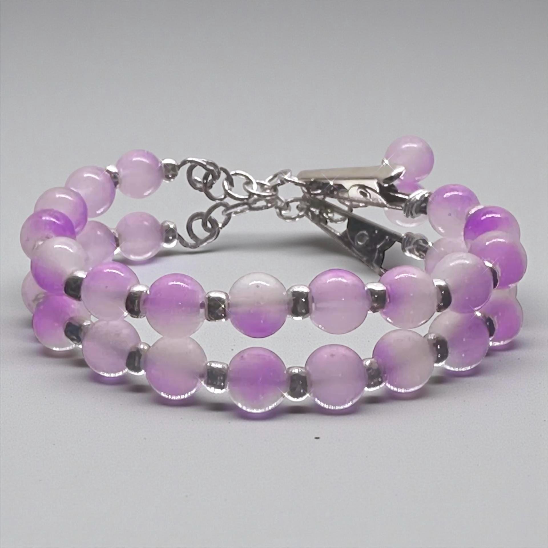 Lavender Chalcedony ATM Card Clip Bracelet | Long Nail Helper Bracelet | Credit Card Grabber Jewelry | Purple Beaded Bracelet Tool