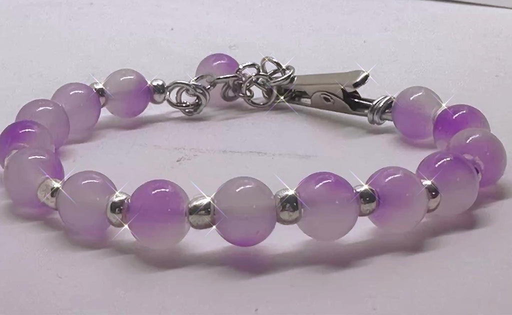 Lavender Chalcedony ATM Card Clip Bracelet | Long Nail Helper Bracelet | Credit Card Grabber Jewelry | Purple Beaded Bracelet Tool