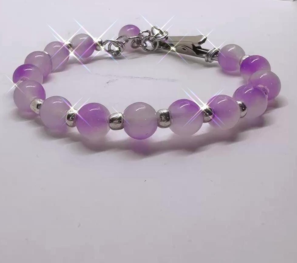 Lavender Chalcedony ATM Card Clip Bracelet | Long Nail Helper Bracelet | Credit Card Grabber Jewelry | Purple Beaded Bracelet Tool