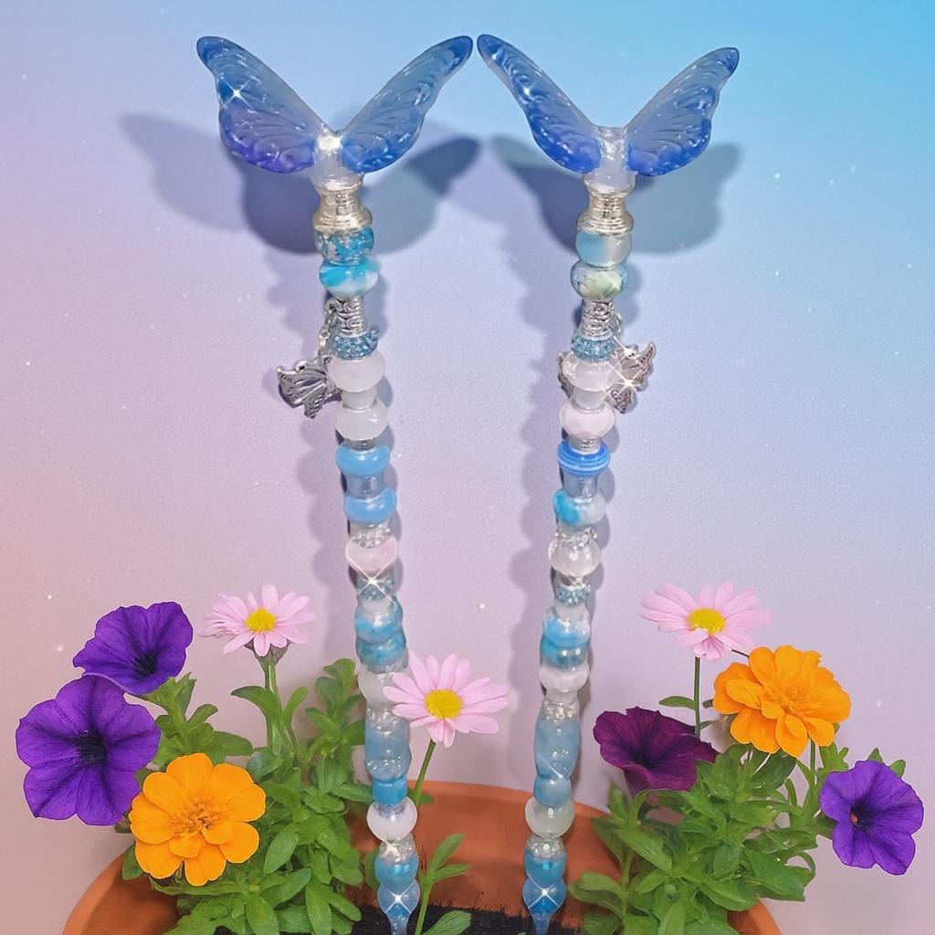 Garden Fairy wand beaded  Butterfly Plant Stakes - Garden Fairy Decor, Set of 2 spring home decor