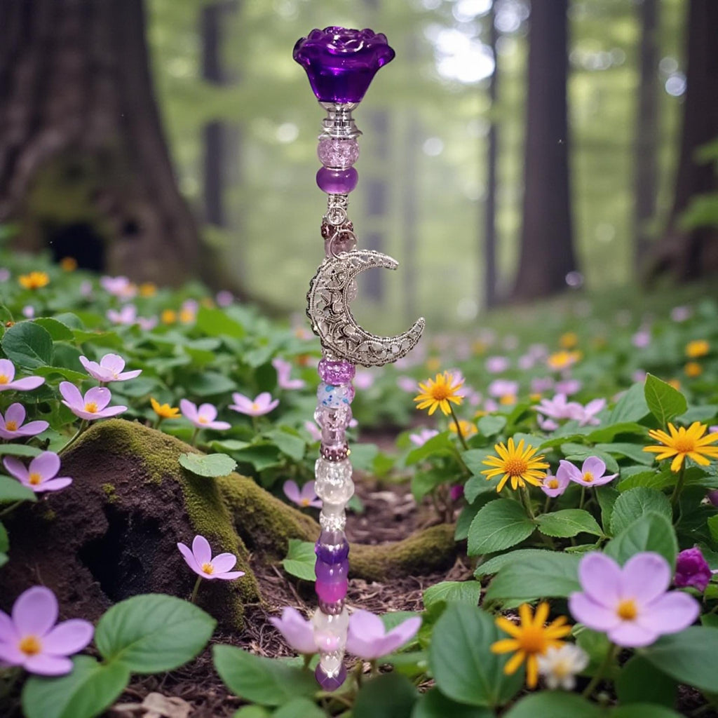 Garden Fairy Wand glass rose – Beaded Plant Stake with Charm spring home decor