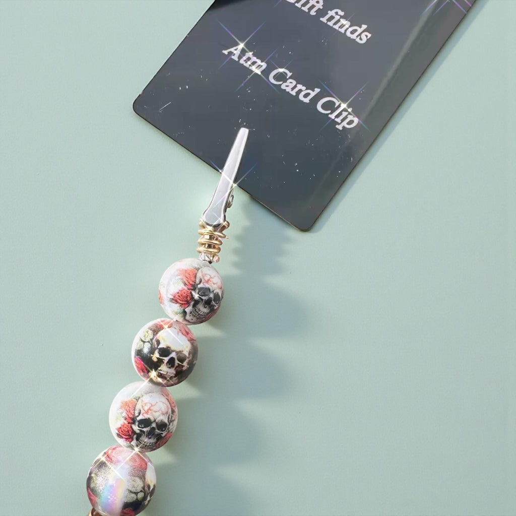 Skull Beaded ATM Card Clip Bracelet Helper – Handmade Long Nail Helper
