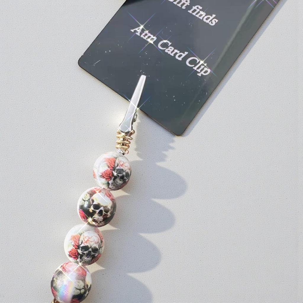Skull Beaded ATM Card Clip Bracelet Helper – Handmade Long Nail Helper