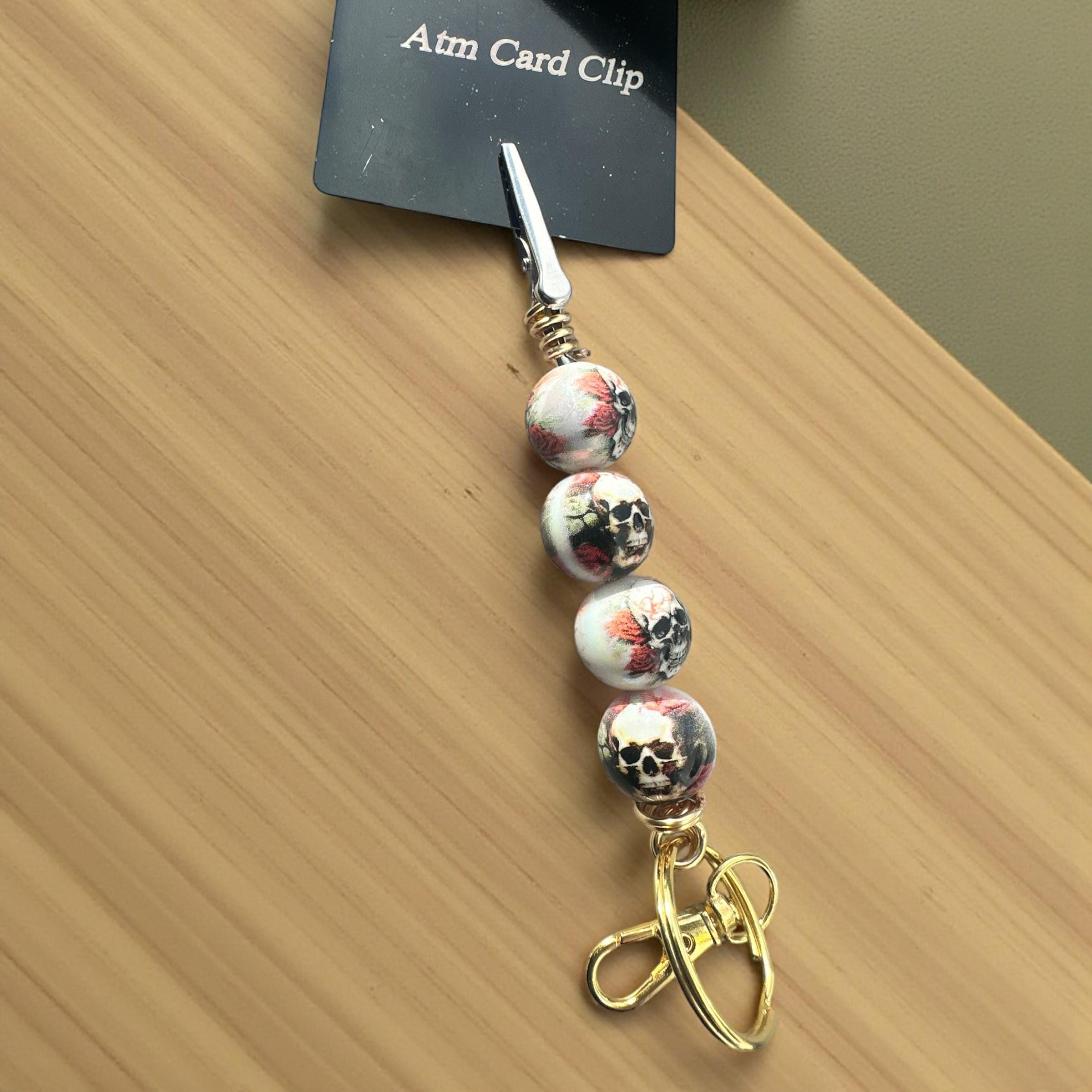 Skull Beaded ATM Card Clip Bracelet Helper – Handmade Long Nail Helper