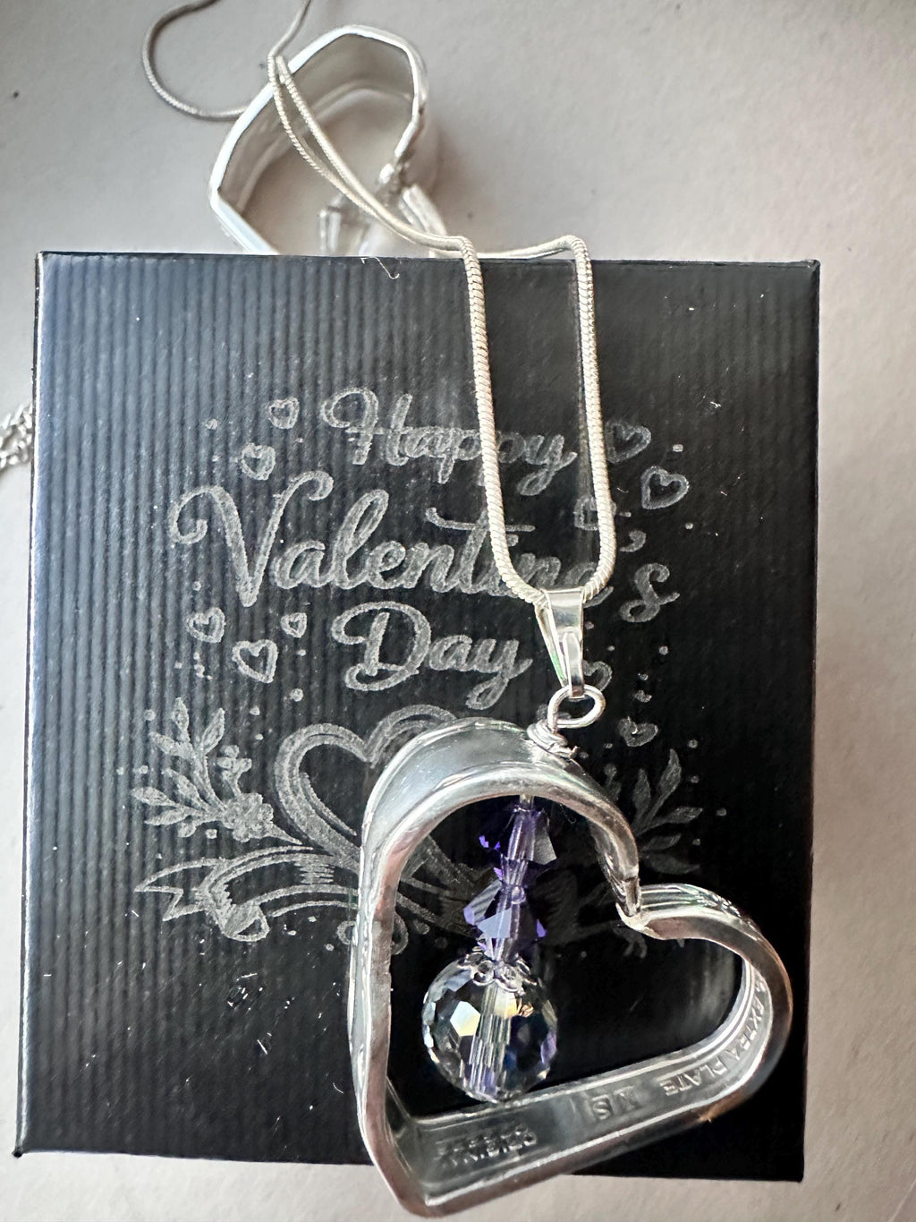 Upcycled Spoon Heart Necklace – Handmade Crystal Pendant – Romantic Gift Jewelry – Gift Box Included