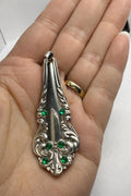 Upcycled Vintage Spoon Pendant Necklace with  • Emerald Swarovski crystals– Handmade Silverware Jewelry