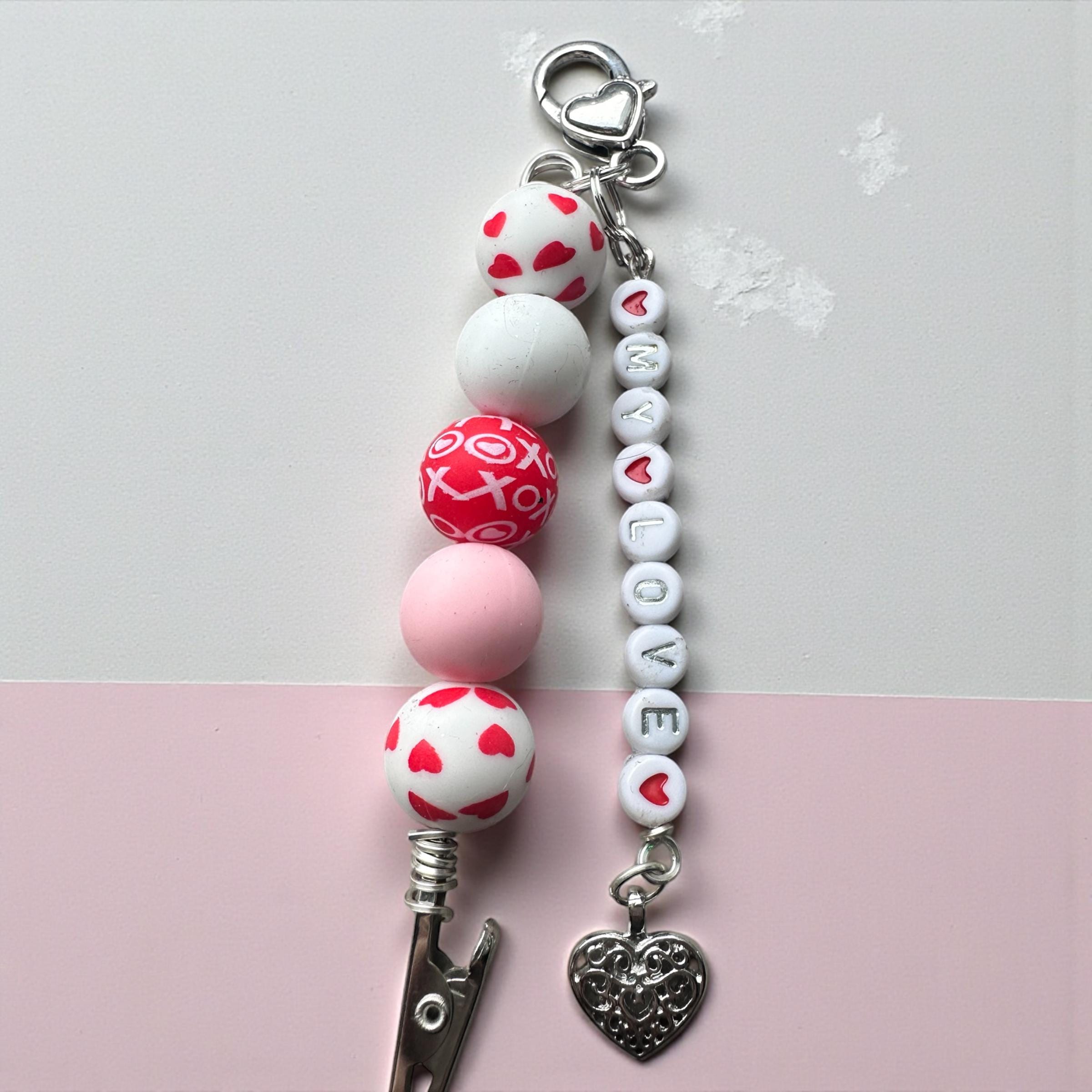 Personalized Valentine Beaded Card Clip – Custom Name Keychain