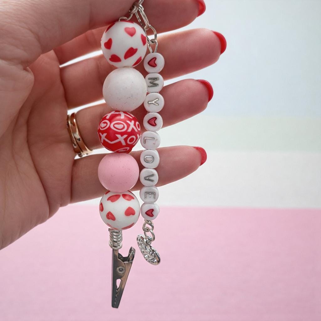 Personalized Valentine Beaded Card Clip – Custom Name Keychain