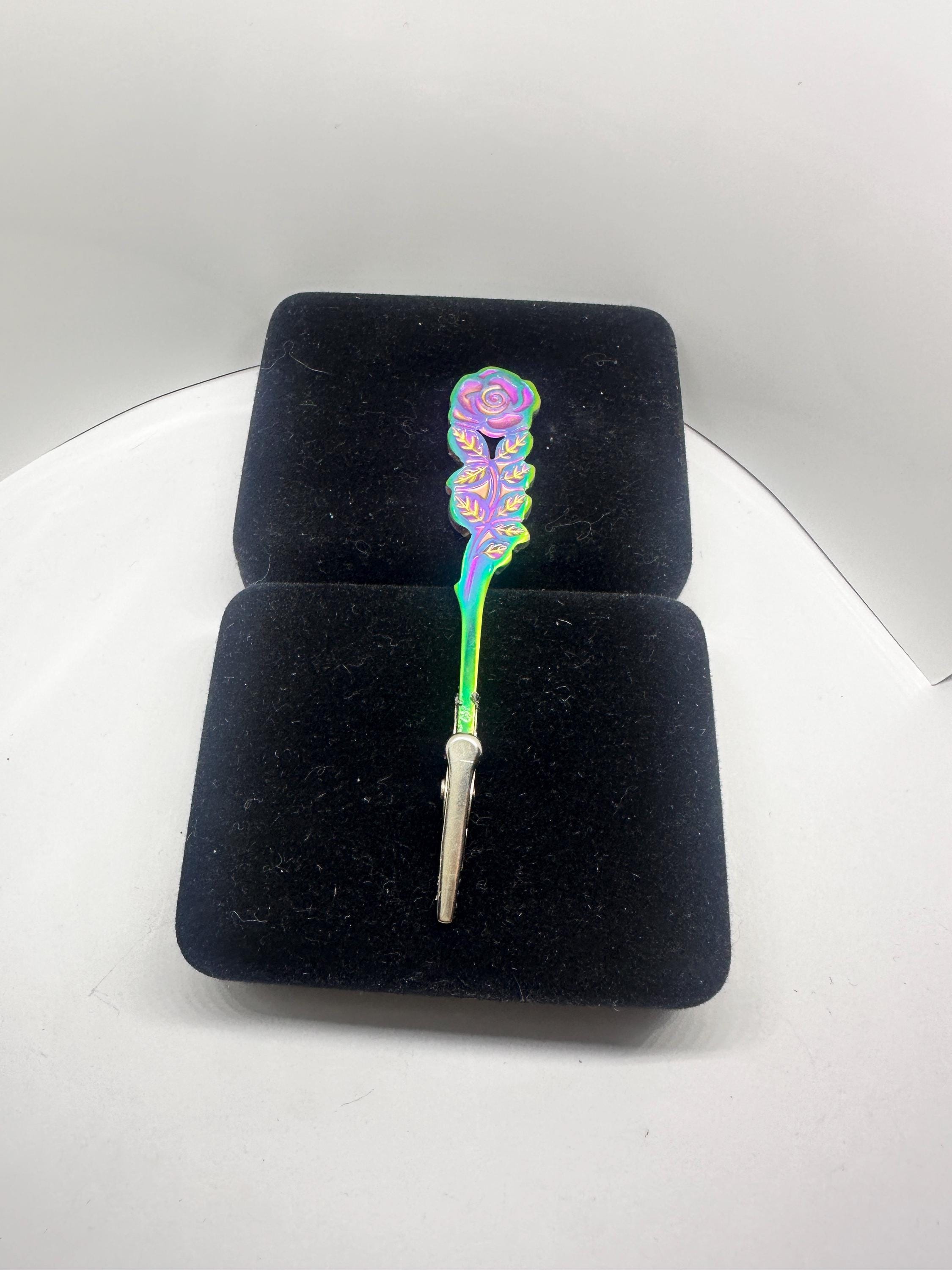 Iridescent Rose ATM Card Clip – Long Nail Helper – Floral Credit Card Grabber – Handmade Gift
