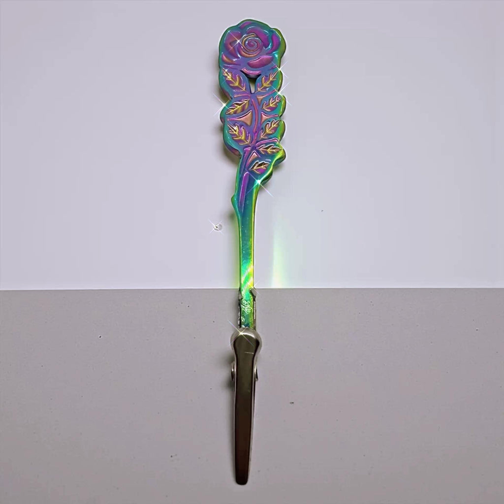 Iridescent Rose ATM Card Clip – Long Nail Helper – Floral Credit Card Grabber – Handmade Gift