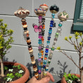 Mushroom Garden Fairy Wand 16- 18 ‘’  long with Charms – Handmade Beaded Garden Decor – Whimsical Fairy Garden Stake