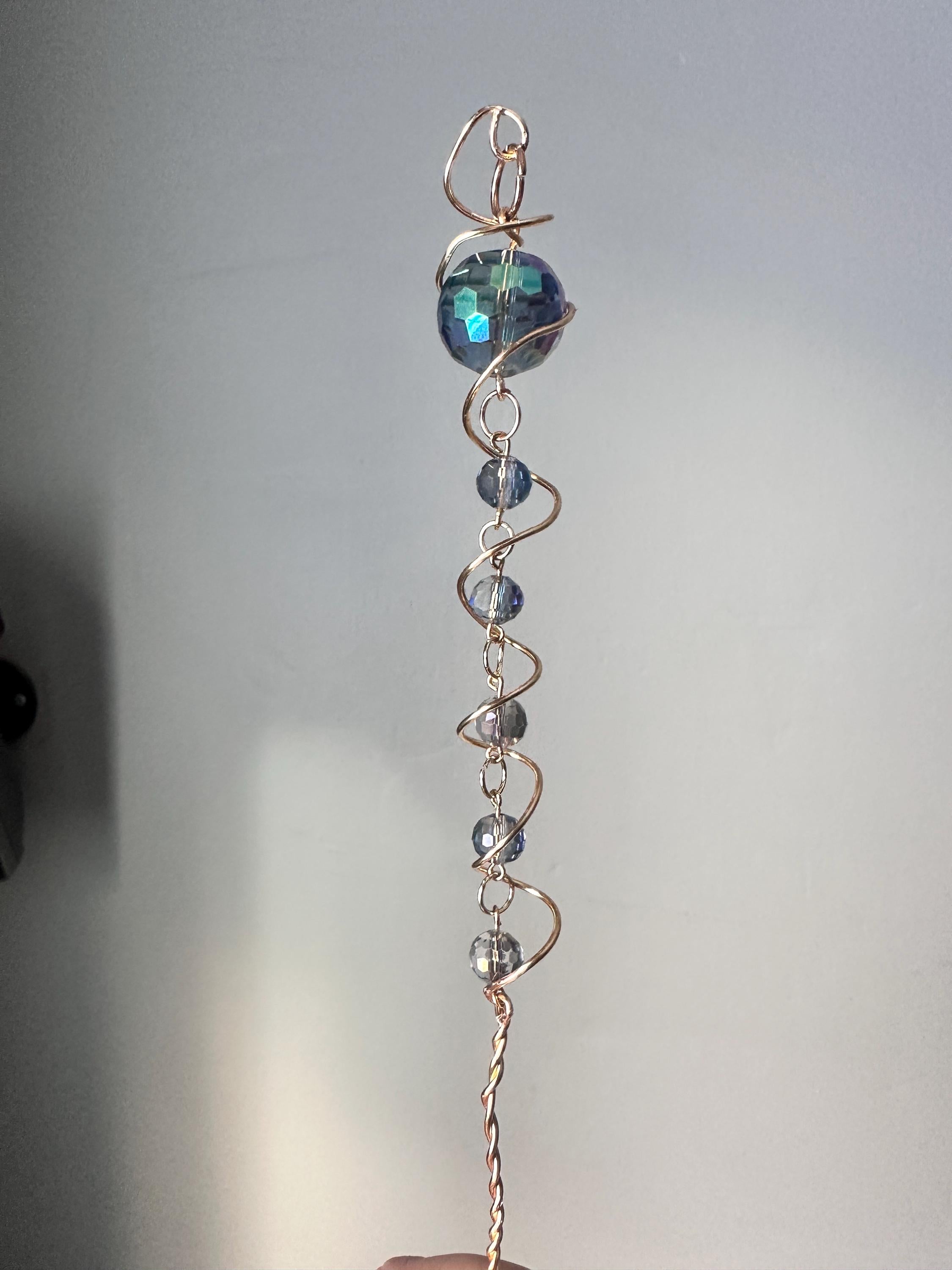 Handmade Crystal Beaded Plant Stick | Gold Wire Sun Catcher Accent 9 Inch spring addition