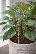 Handmade Crystal Beaded Plant Stick | Gold Wire Sun Catcher Accent 9 Inch spring addition