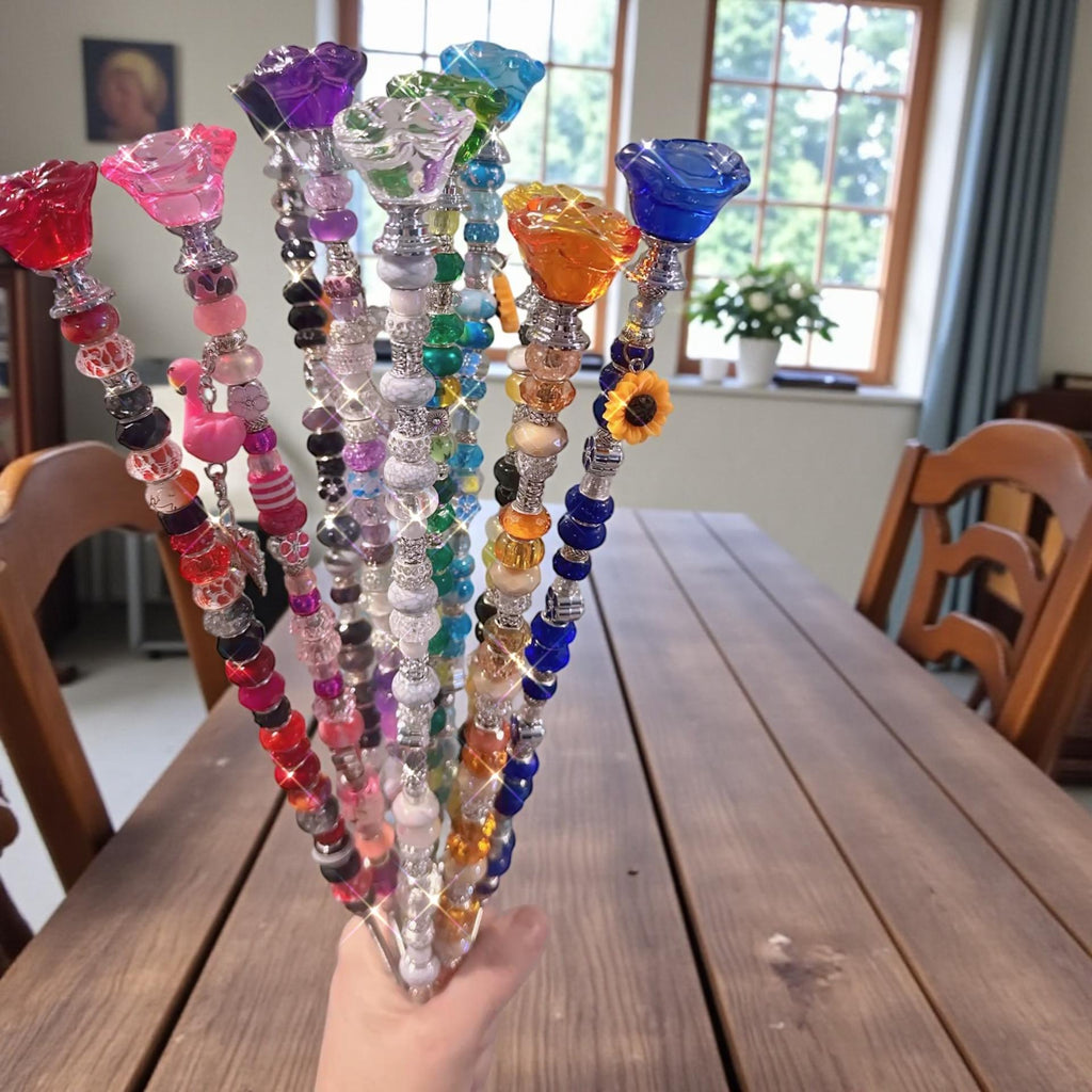 Garden fairy Wand Crystal arose  – Beaded Plant Stake with Removable Charms (16-18 Inch) spring home decor