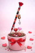 Garden Fairy Wand – Red 14 Inch Glass Rose Topper, with Charm, Valentines floral stick