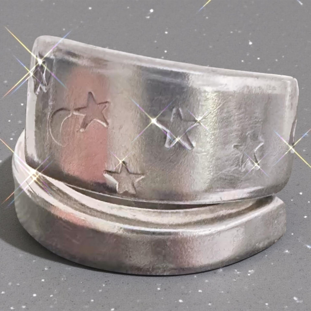 Hand Stamped Vintage Spoon Ring Moon and stars – Silver Plated Upcycled Flatware Jewelry