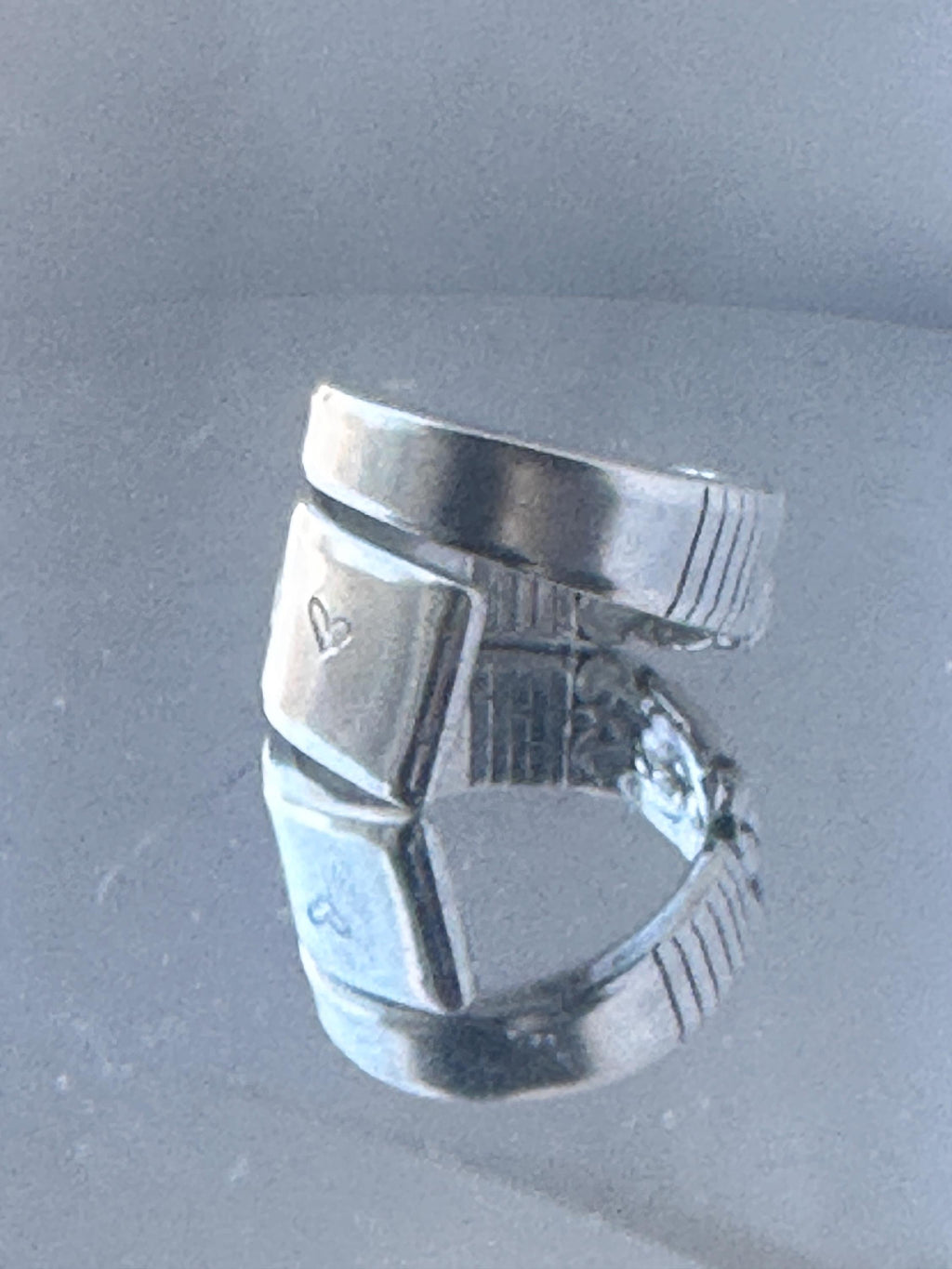 Vintage Spoon Ring Silver Plated – Hand Stamped Heart Band – Adjustable Reclaimed Flatware Ring – Valentine’s Day Gift for Her