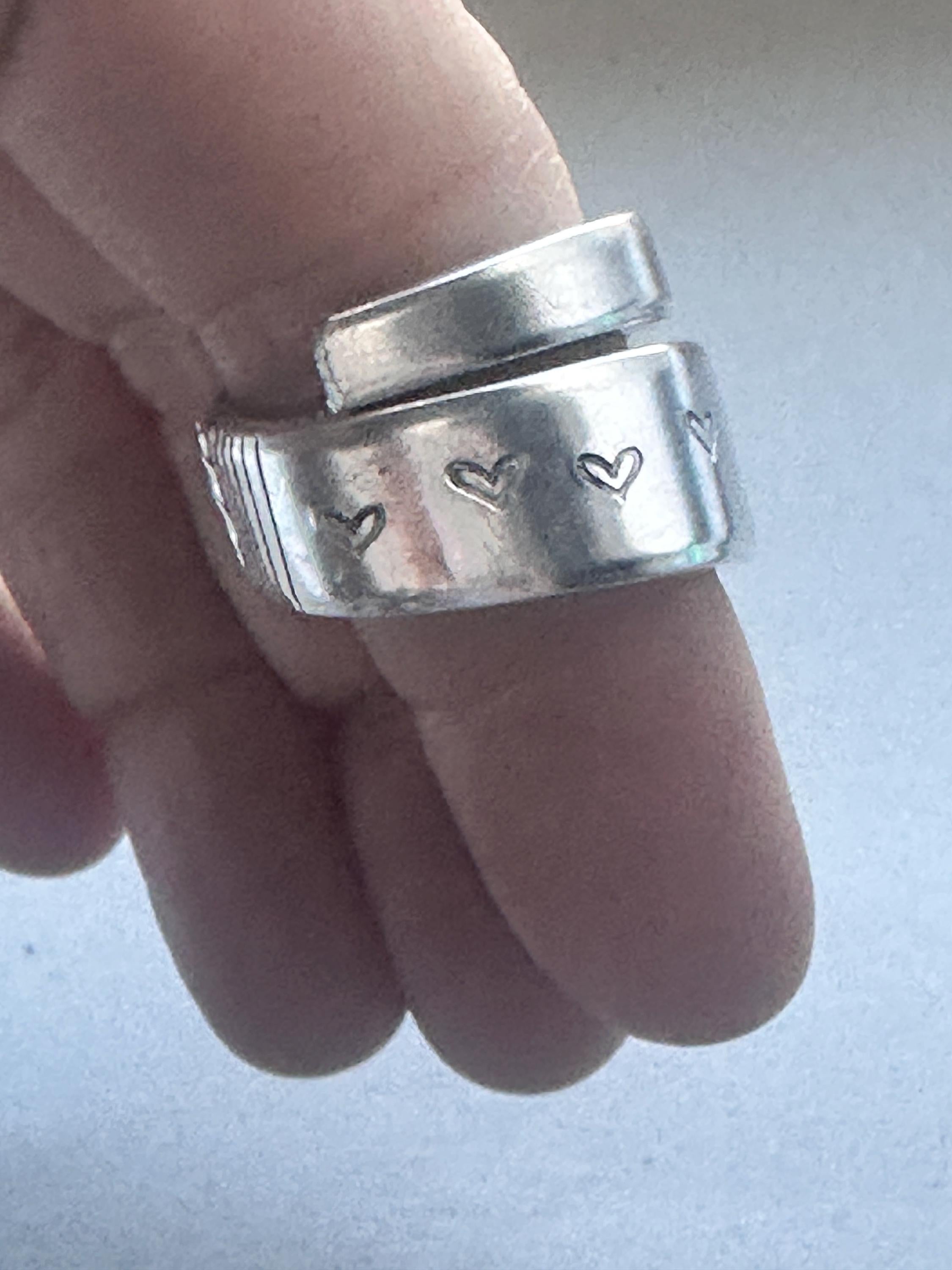 Vintage Spoon Ring Silver Plated – Hand Stamped Heart Band – Adjustable Reclaimed Flatware Ring – Valentine’s Day Gift for Her