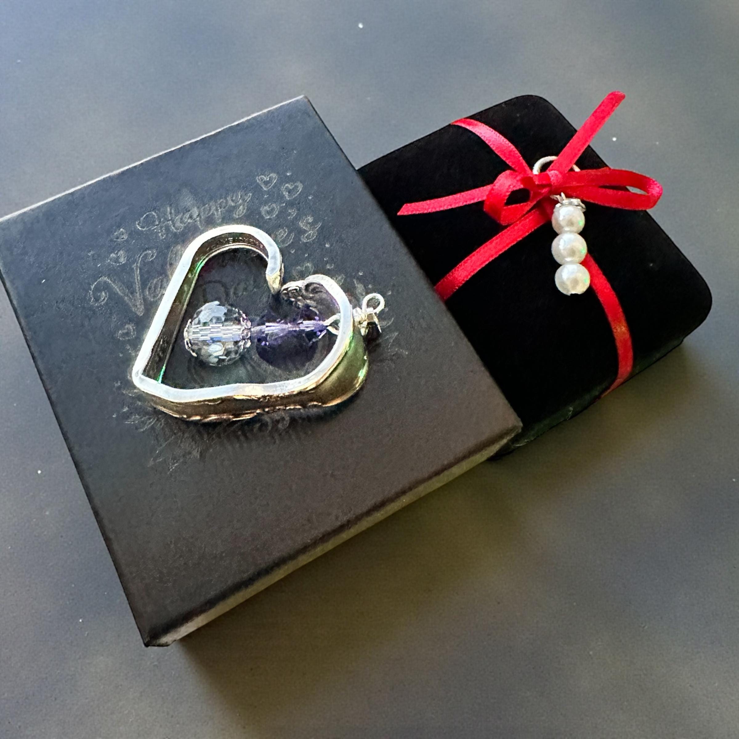 Upcycled Spoon Heart Necklace – Handmade Crystal Pendant – Romantic Gift Jewelry – Gift Box Included