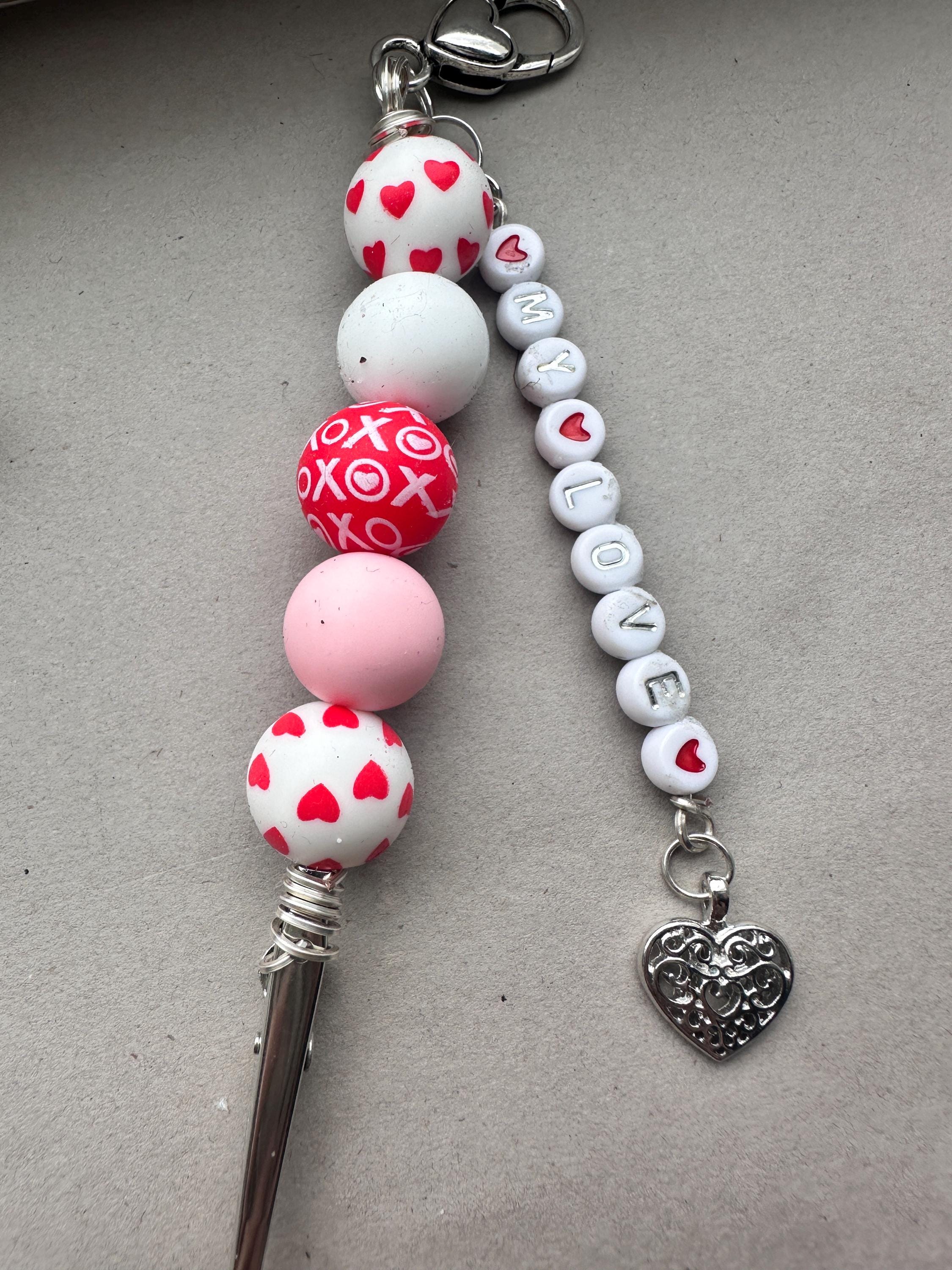 Personalized Valentine Beaded Card Clip – Custom Name Keychain