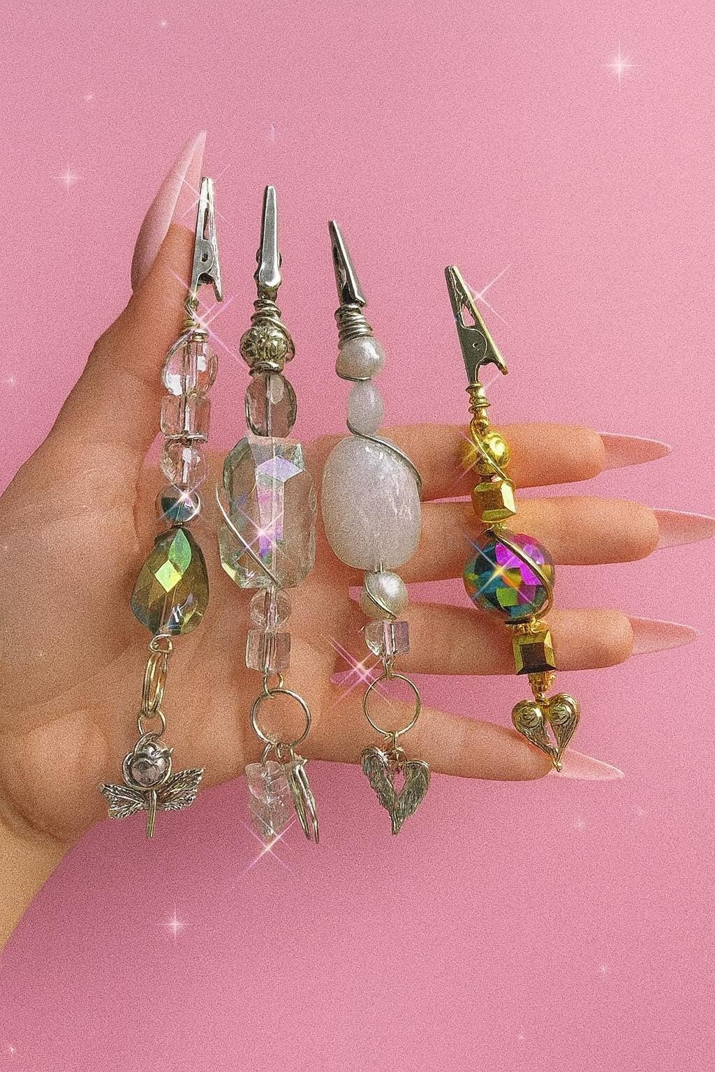 Wire Wrapped Crystal Keychain | Handmade ATM Card Clip (Gold or Silver)