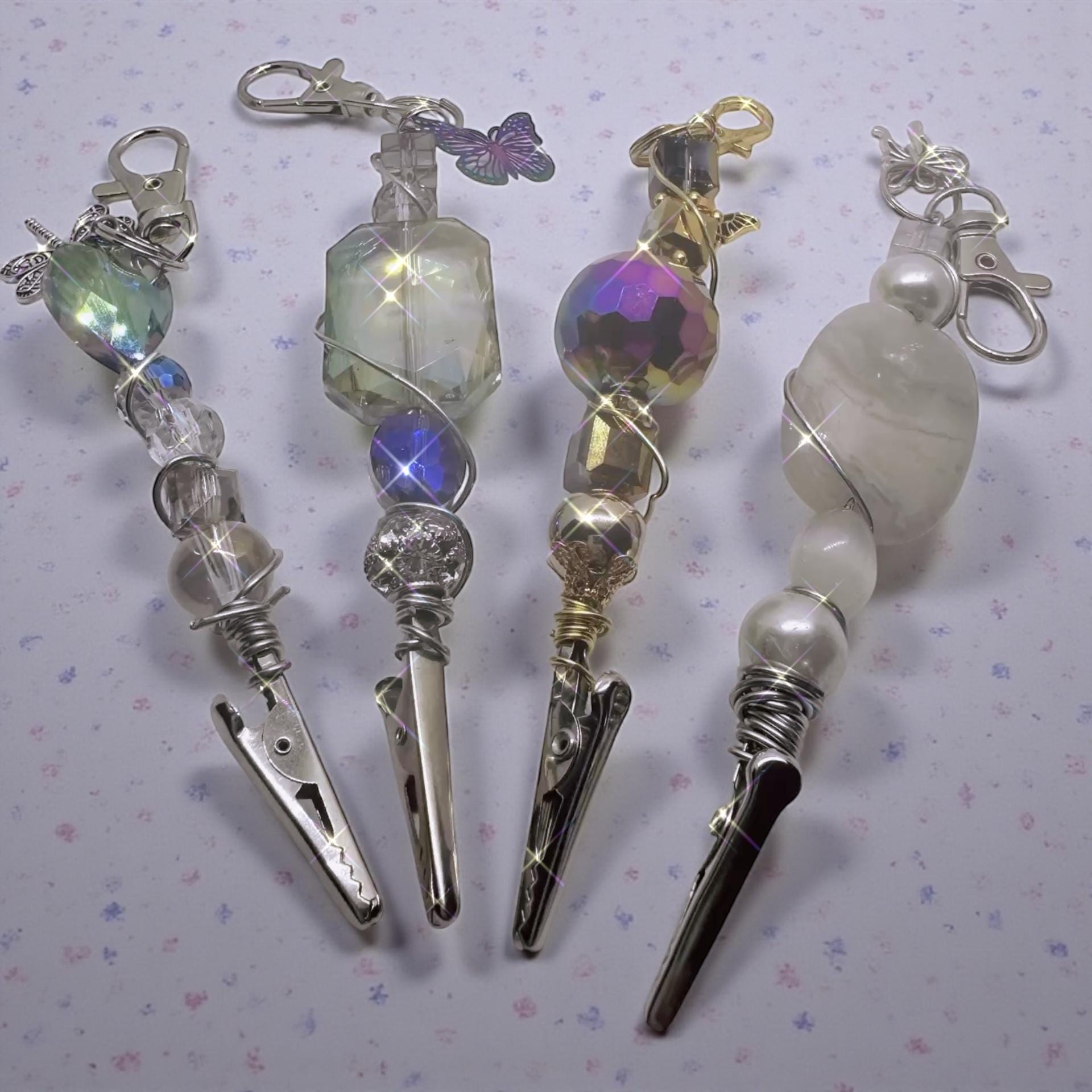 Wire Wrapped Crystal Keychain | Handmade ATM Card Clip (Gold or Silver)
