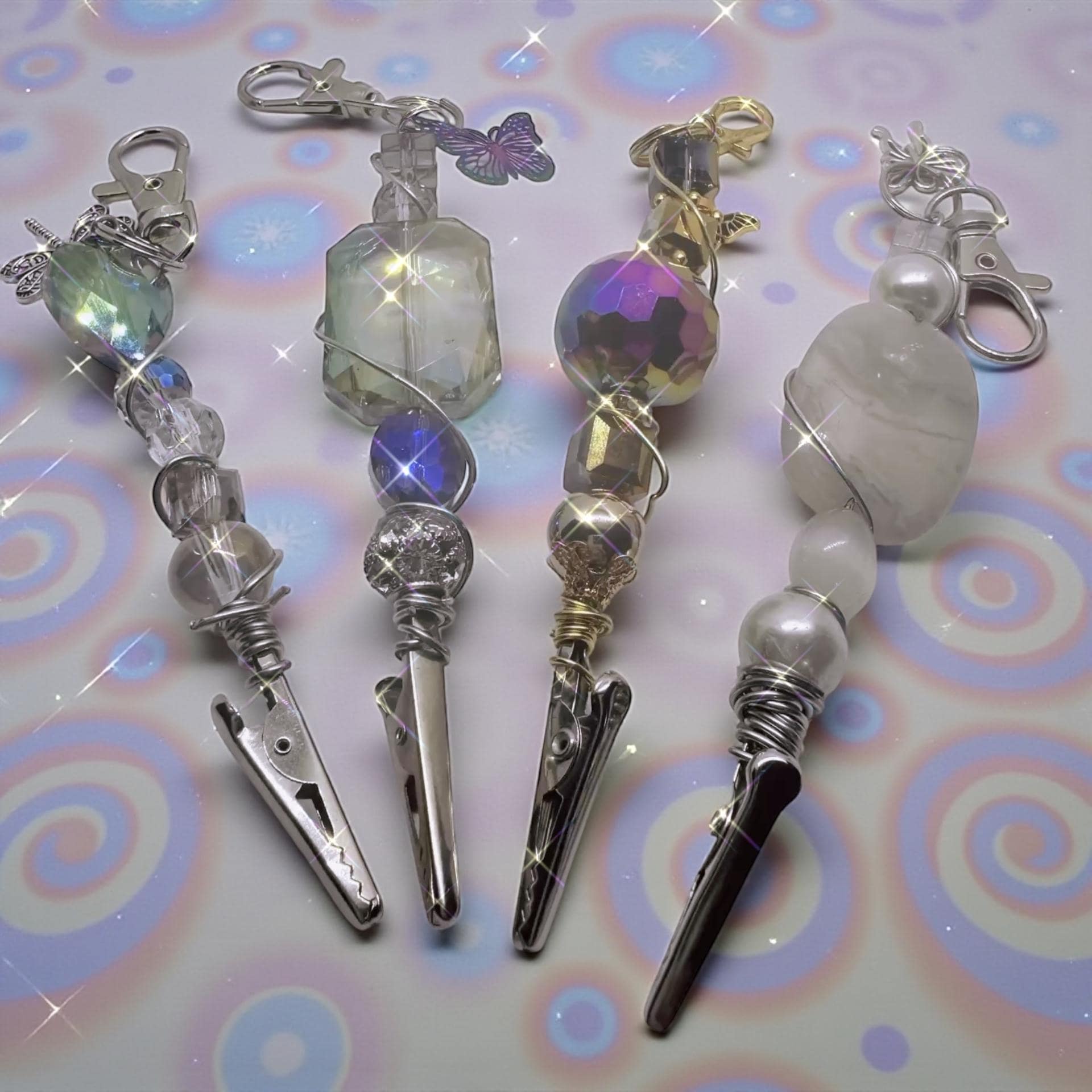 Wire Wrapped Crystal Keychain | Handmade ATM Card Clip (Gold or Silver)