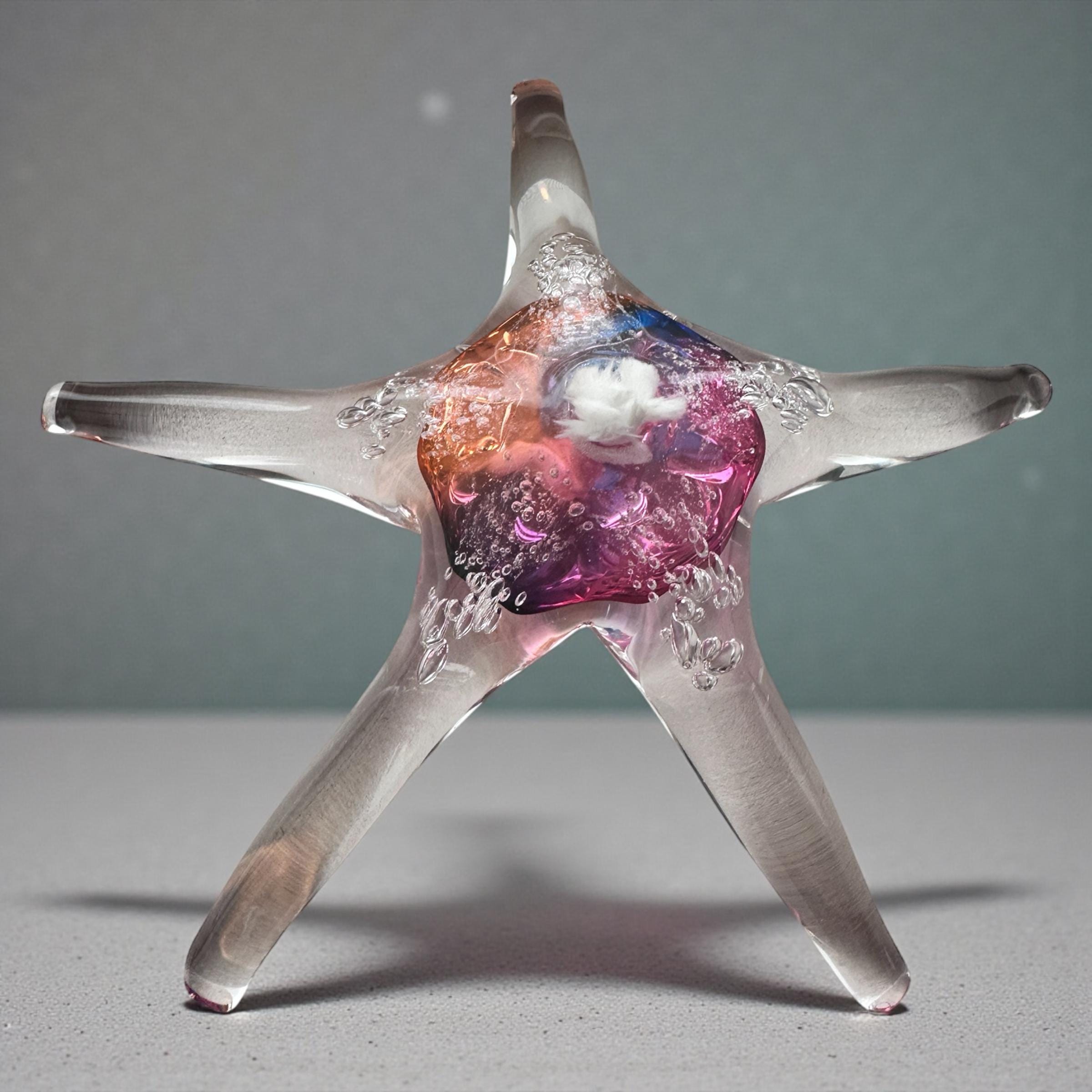 Signed 2001 Patricia Faye Rare Studio Art Glass Fish & Starfish Set – Hand Blown Coastal Marine Sculpture – Color Block Art Glass