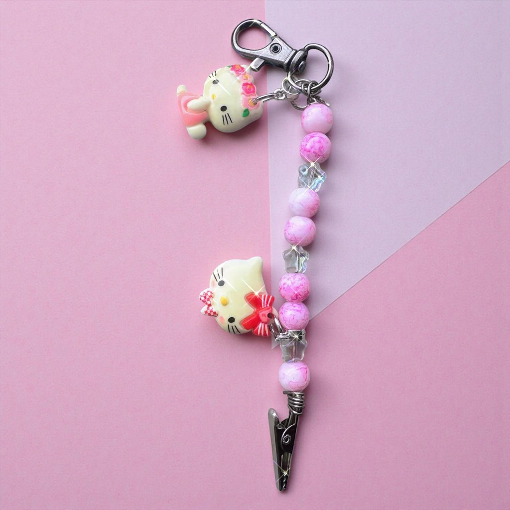Pink Kitty Bracelet Helper – Beaded ATM Card Grabber Clip – Charm Wrist Assist Tool