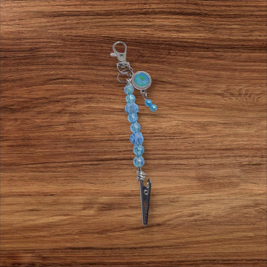 Blue Rose Beaded Bracelet Helper – Floral Resin ATM Card Clip with Crystal Accent
