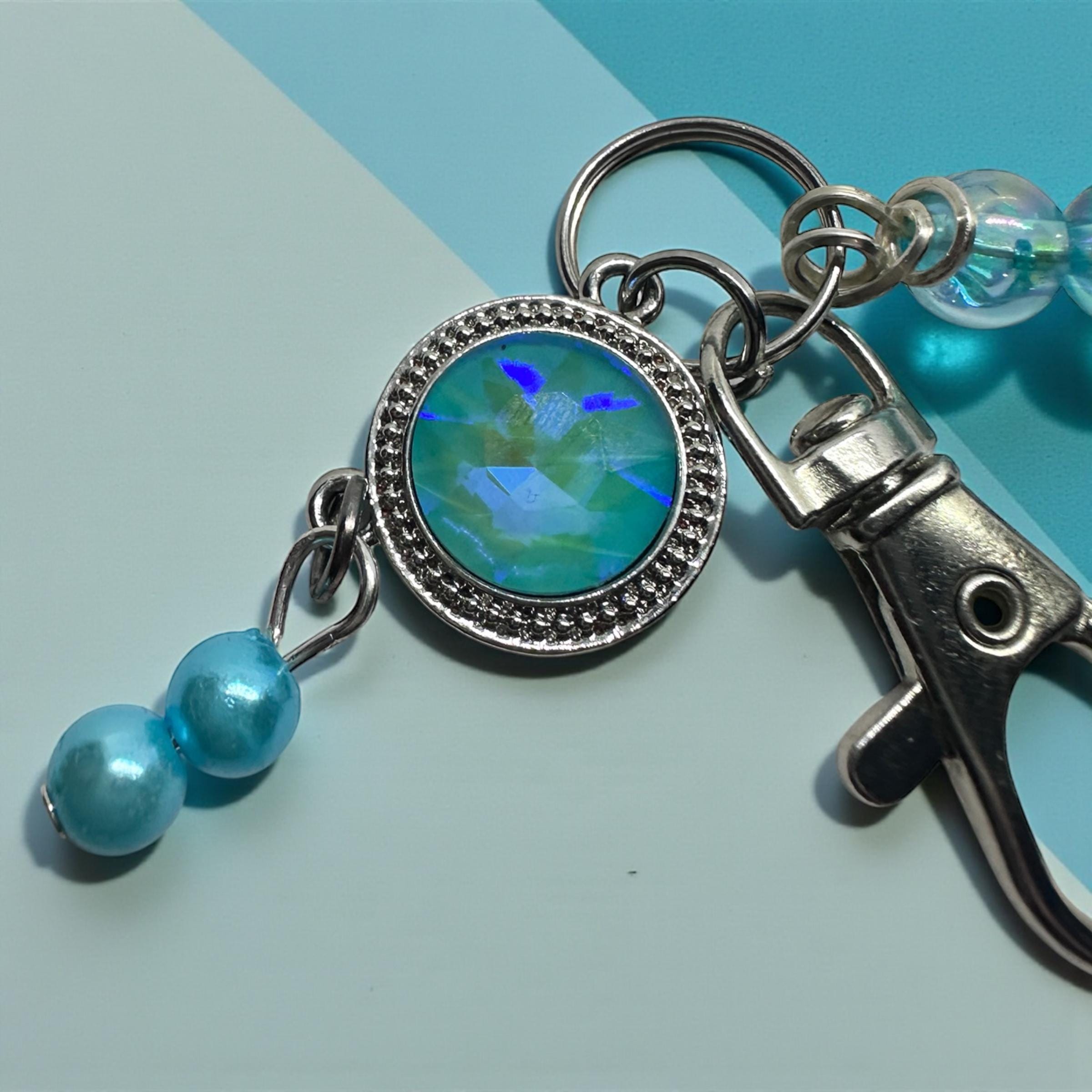 Blue Rose Beaded Bracelet Helper – Floral Resin ATM Card Clip with Crystal Accent