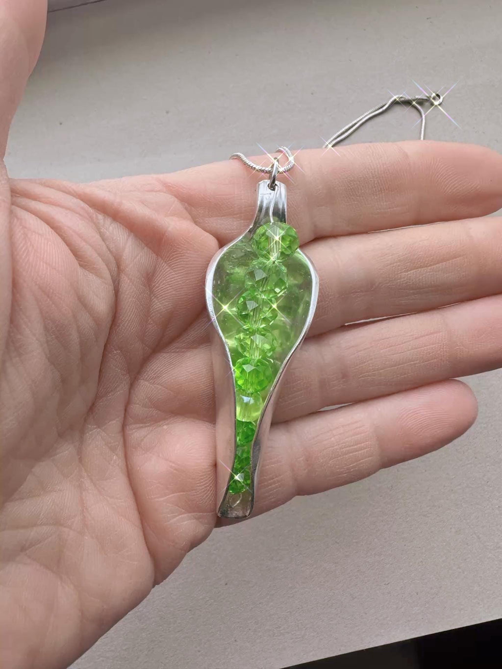 Spoon Upcycled Necklace Sweet Pea Pod – Crystal Garden Pod Pendant – Upcycled Silverware Jewelry