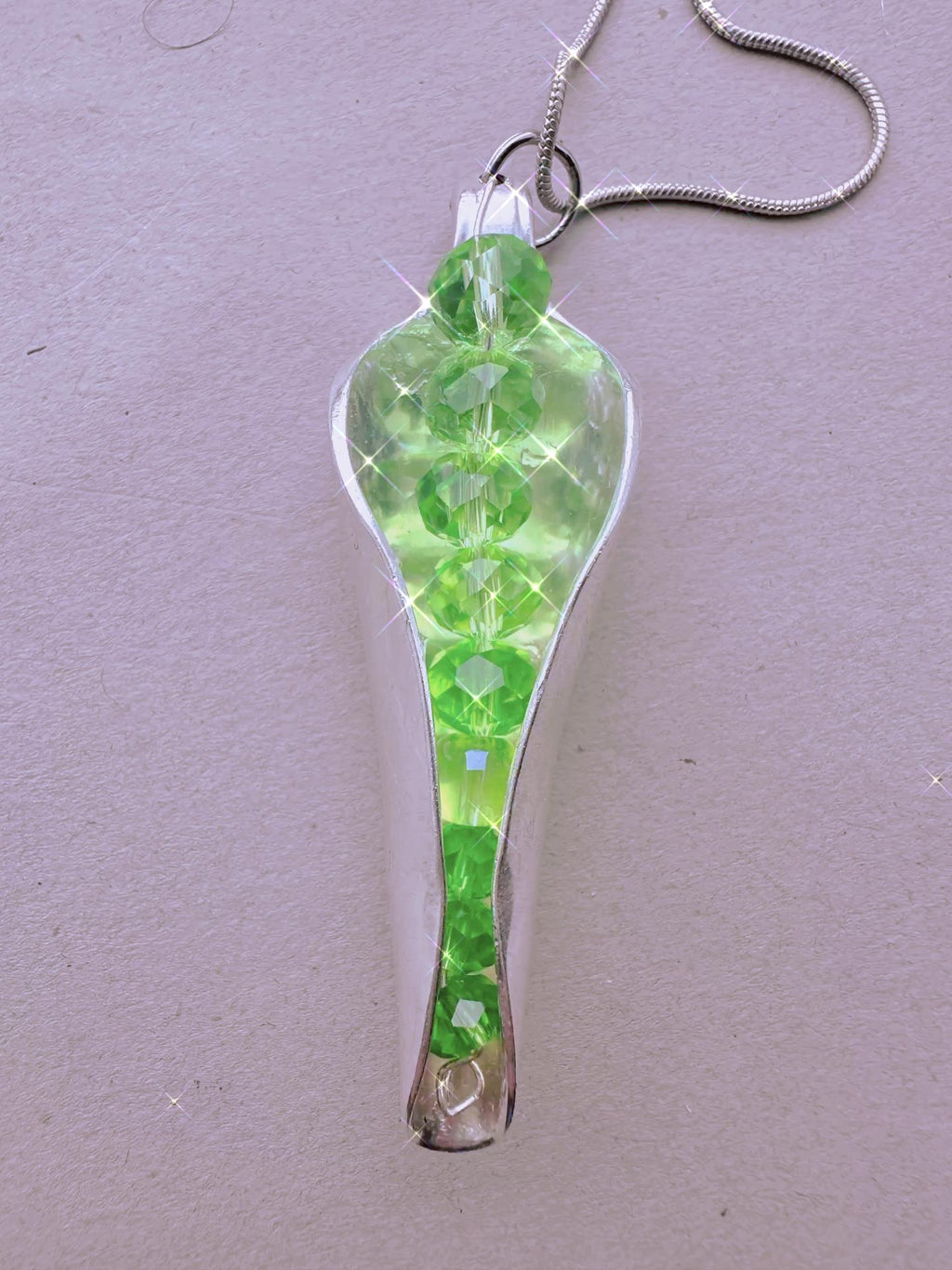 Spoon Upcycled Necklace Sweet Pea Pod – Crystal Garden Pod Pendant – Upcycled Silverware Jewelry