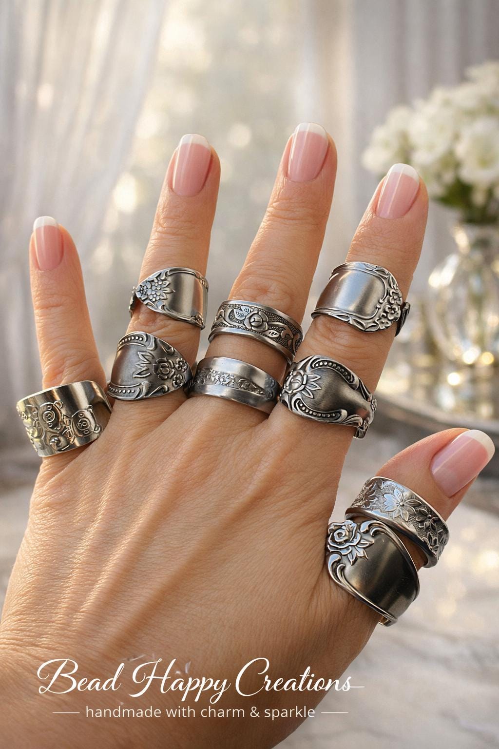 Mystery Vintage Spoon Ring – Handmade Ornamental Silverware Ring – Choose Your Size – Floral Statement Band Gift