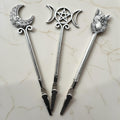 Gothic Moon & Wolf ATM Card Clip Bracelet Helpers – Triple Moon Pentacle – Long Nail Grabber Tool – Handmade Silver Metal Grip